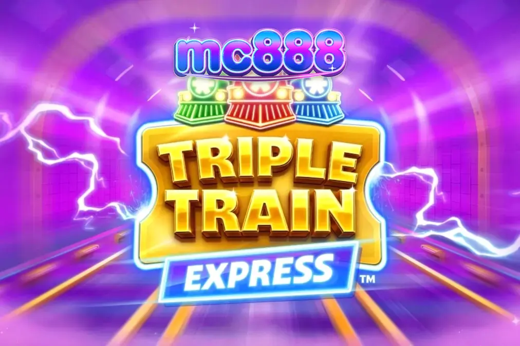 Tampilan visual futuristik dari slot Triple Train Express dengan nuansa neon